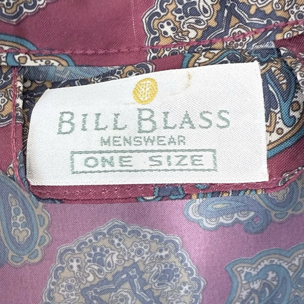 VTG Bill Blass Robe Mens One Size Burgundy Medallion Paisley Satin Lounge USA OS